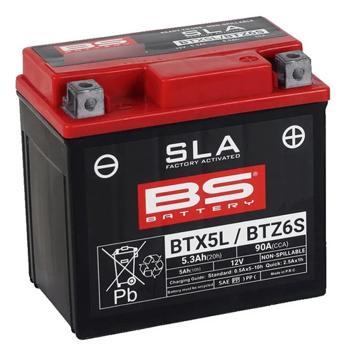 Batería Bs 12 V 5.0 Ah 113x70x105 Btx5l/btz6 Derecho